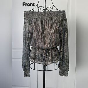White House Black Market Metallic Off-Shoulder Blouse